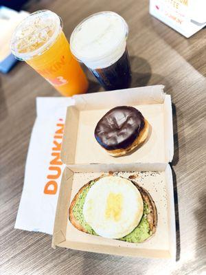 Little on the go breakfast. @Mango Pineapple Dunkin' Refresher @Cold Brew