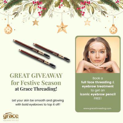 Give away !! Free brow pencil with full face threading for the holiday season . December month only