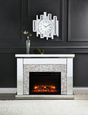 Fireplace Stone & Mirror Finish