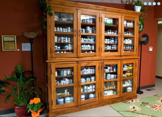 The Portland Natural Health medicinary, stocked with essential vitamins, nutrients, and goodies.