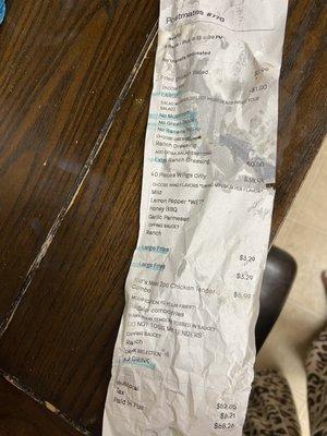 Excuse the quality of the receipt, I pulled it out the trash.