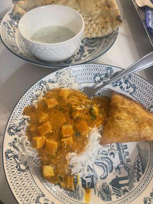 Paneer makhani and samosas