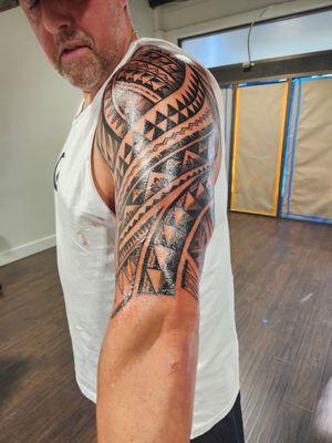 Sam did this half arm sleeve. He will finish is a month. Awesome work.