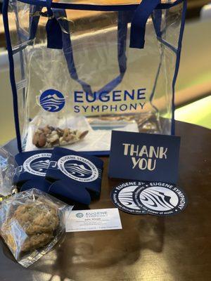 Yelp Elite swag bag for the Eugene Symphony event.