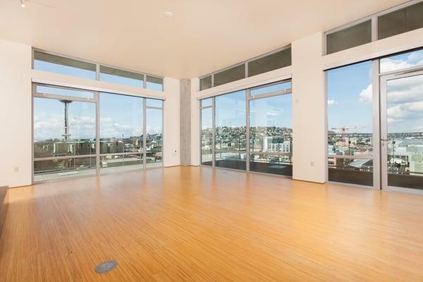 Large floor to ceiling windows in all homes