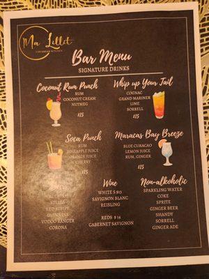 Bar menu