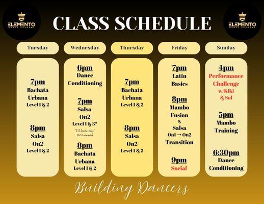 Weekly Class Schedule