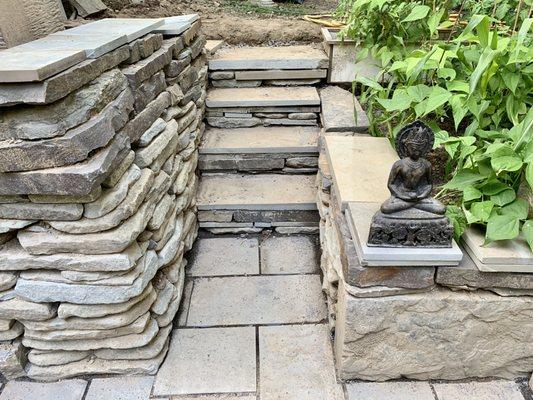 Bluestone patio, retaining wall and stair design.