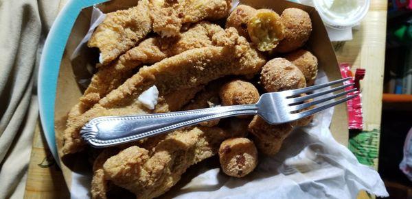 1lb catfish and 12 hush puppies.