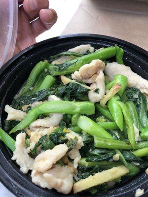 Chicken and Chinese broccoli with "real" garlic sauce