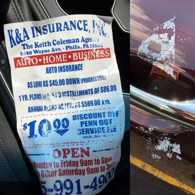 Given the poor advertisment tactics, causing damage to my car, I would not consider them for auto insurance nor any othwr type of imsirance.