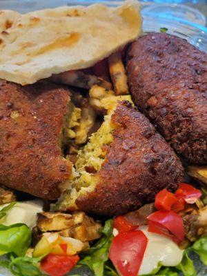 Grilled vegetable salad with falafel.