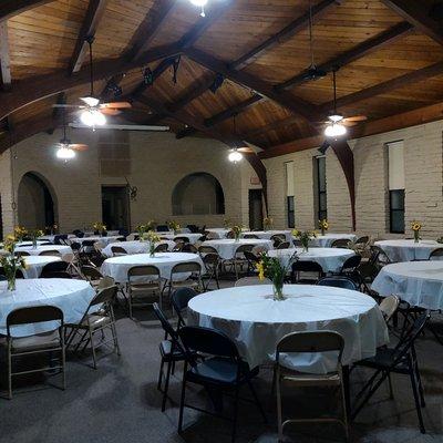 Memorial service in Adobe Building.