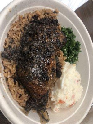 Jerk chicken, rice ,kale, potato salad