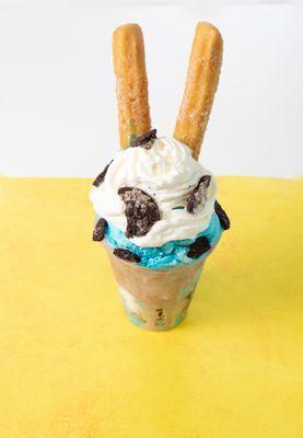 Cookie Monster Churro Sundae