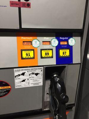 Gas prices and options of regular, plus, and premium