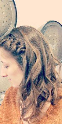 Braid in front and curled beautifully!