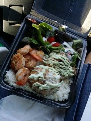 Opakapaka and, garlic shrimp plate. $11.50