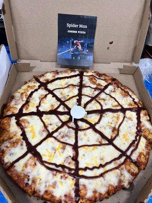 Kids loved the Spider-Man cheese pizza.