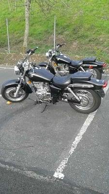 A pair of the great little Suzuki GN250 training bikes used in the Basic Riders course.