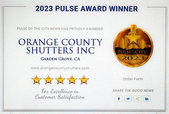 Pulse of the city award of excellence