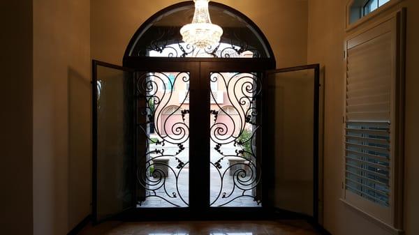 Baltic Iron Door with glass panels open