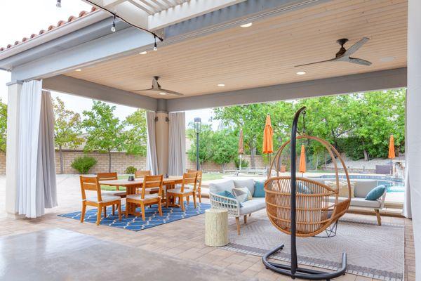 Custom cabana for outdoor living room and dining