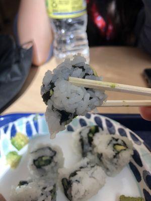 overpriced sushi with barely any avocado