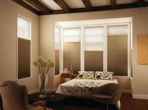 Day and Night dual cellular shades. Great for privacy at night and letting the natural light in during the day for any bedroom.