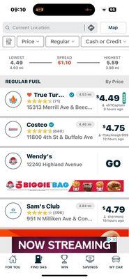 gasbuddy showing nearby station prices