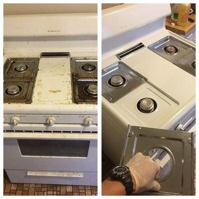 Before and After of an oven deep clean.