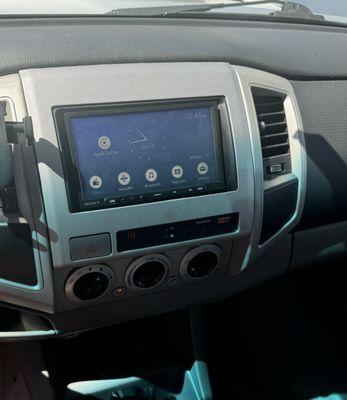 Upgraded stereo system on my 2008 Toyota Tacoma. Integrated with my steering wheel controls, back up camera, and added usb port.