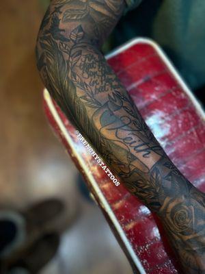 Filler Keith name tattoo. Full sleeve Done by FrenchysTattoos female tattoo artist