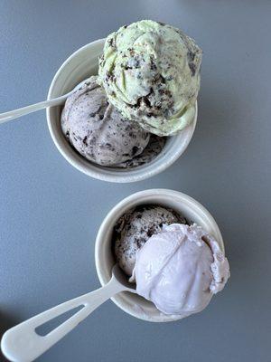 Mallow cookies and cream, mint chip, lemon lavender