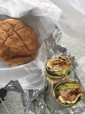 Cheeseburger and a st marks breakfast burrito