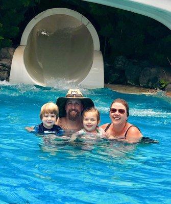 Our family in Hawaii having just gone down this water slide floatie free, thanks to Coach Brenden!!!