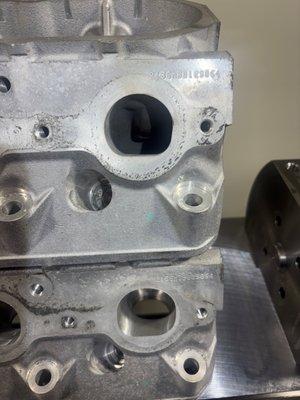 LS3 cylinder head exhaust port: Top before CNC porting bottom after CNC porting creating a larger port for more air flow