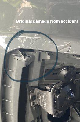 Original damage from the accident, they bill my insurance to replace it, but did not, and just cover it