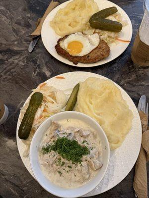 Chicken Stroganoff and Schnitzel