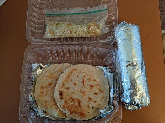 Cheese Pupusa's, Kid's Bean and cheese burrito.