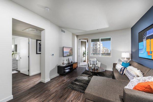 Living Room with Wood-Grain Finish Floors