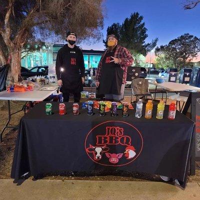 JQ's BBQ 
 Sporting his new smokin' (pun intended) Table Cover!  Super durable Material and makes for easy clean up!