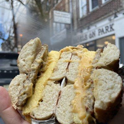 SEC Breakfast bagel with American cheese