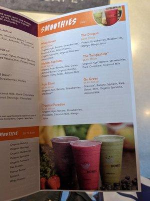 Smoothie menu