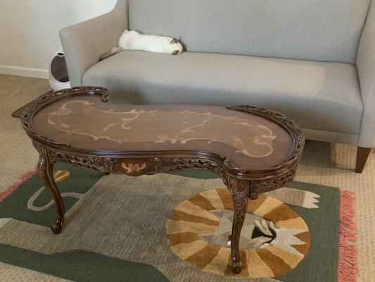 Restored 100 year old French Provençal coffee table. Side view...