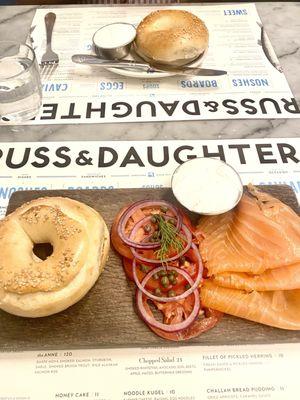 The Classic Board - nova smoked salmon with sesame bagel. $22