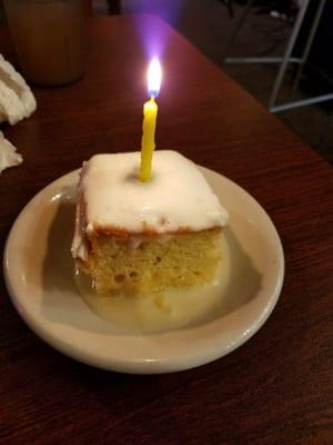 The wonderful tres leches cake they brought out when I stopped in on my birthday.