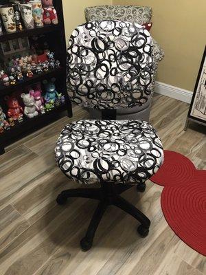 The after. Chair is even more comfortable now after being reupholstered.