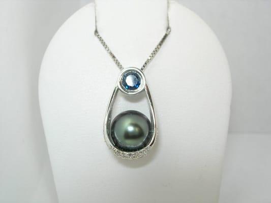 Tahitian pearl sapphire and diamond slide pendant