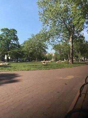 There's a grassy knoll for sunning, a playground for the kids, and a dog run. It's a perfect city park.